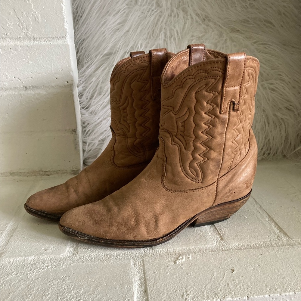 Tan Butterfly Ankle Cowgirl Boots